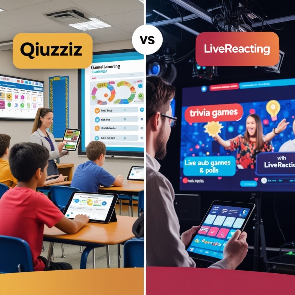 A side-by-side visual comparison of Qiuzziz and LiveReacting